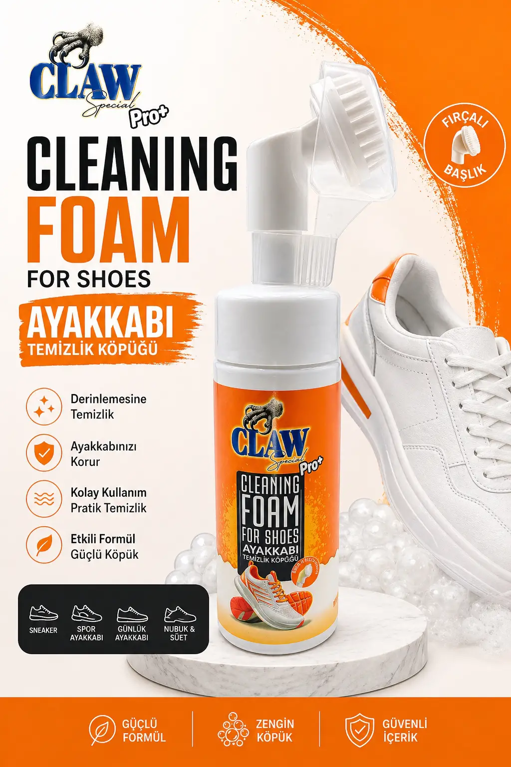 Claw Special Ayakkabı Temizleme Köpüğü Fırçalı